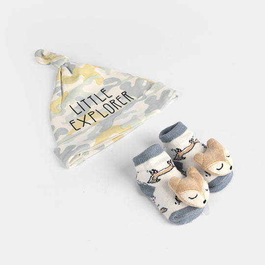 Infant Printed Cap & Socks Set 0M+