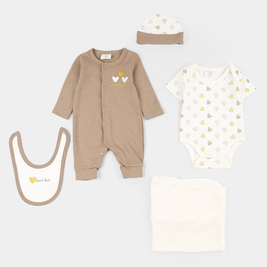 Infant Girls Jersey Terry 5Pc Gift Set - Brown