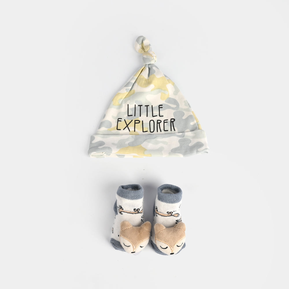 Infant Printed Cap & Socks Set 0M+