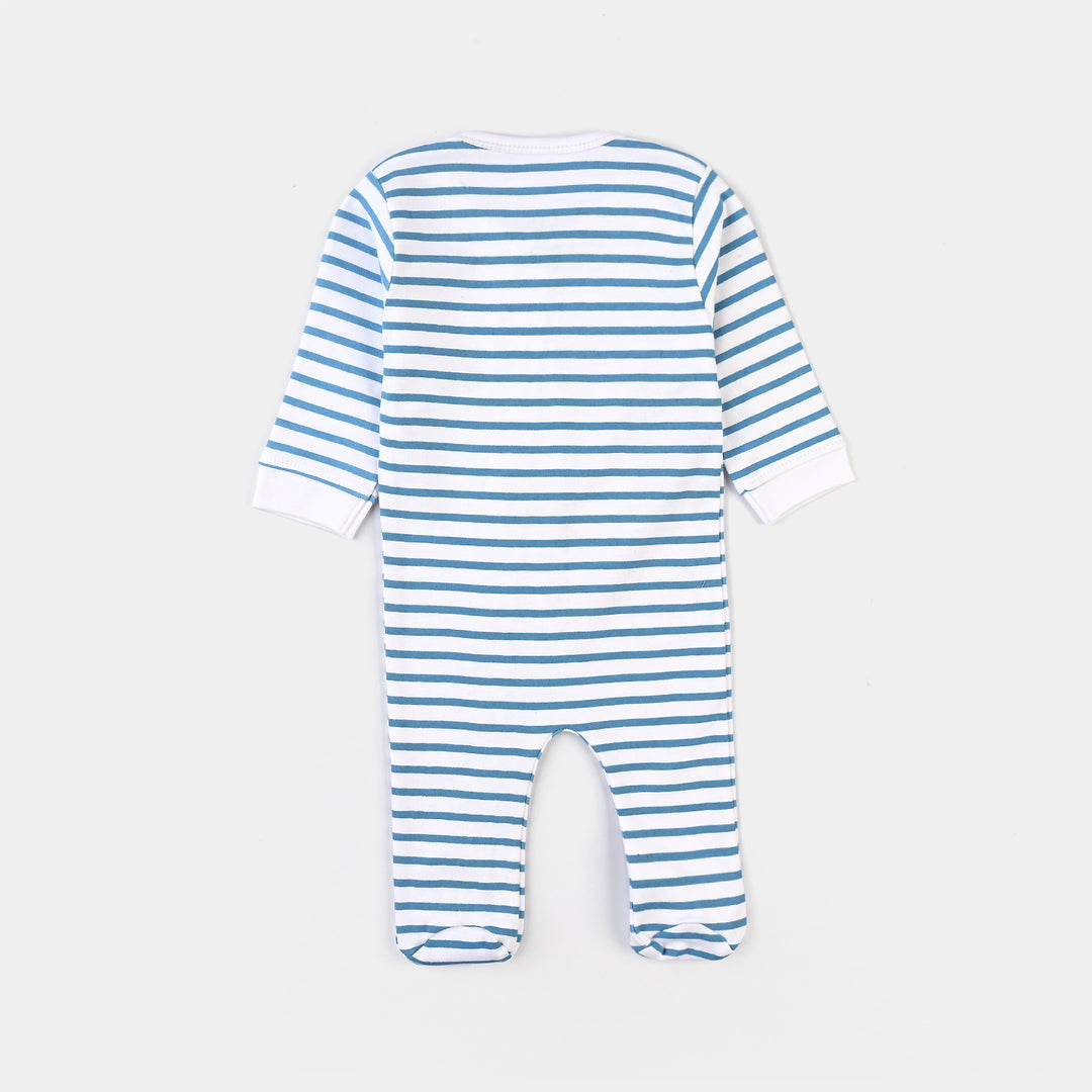 Infant Boys Interlock Knitted Romper Giraffe - Blue/White