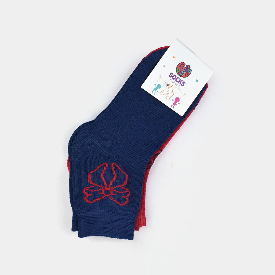 Girls Cotton Socks Pack of 2 Bow - Navy/Red