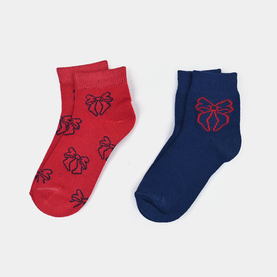 Girls Cotton Socks Pack of 2 Bow - Navy/Red