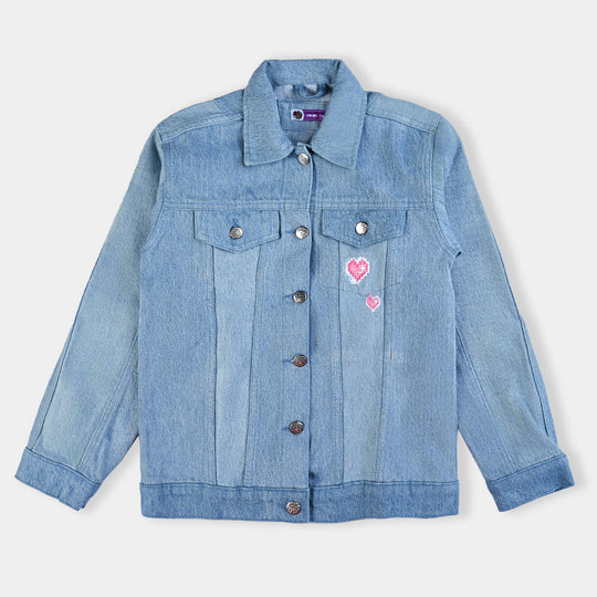 Girls Denim Jacket Hearts EMB-Ice Blue