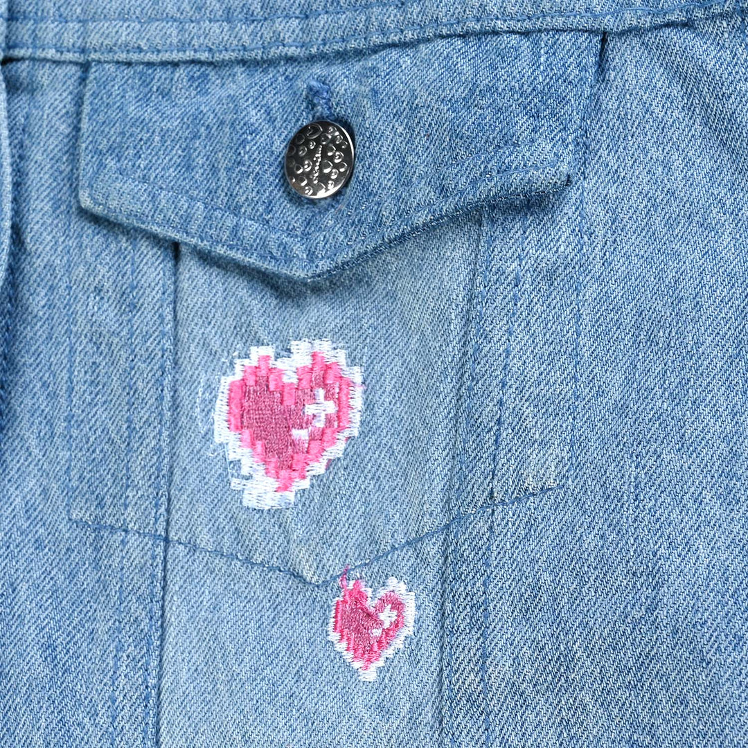 Girls Denim Jacket Hearts EMB-Ice Blue