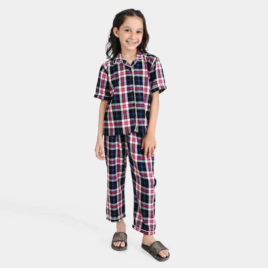 Girls Woven Night Suit Black Check