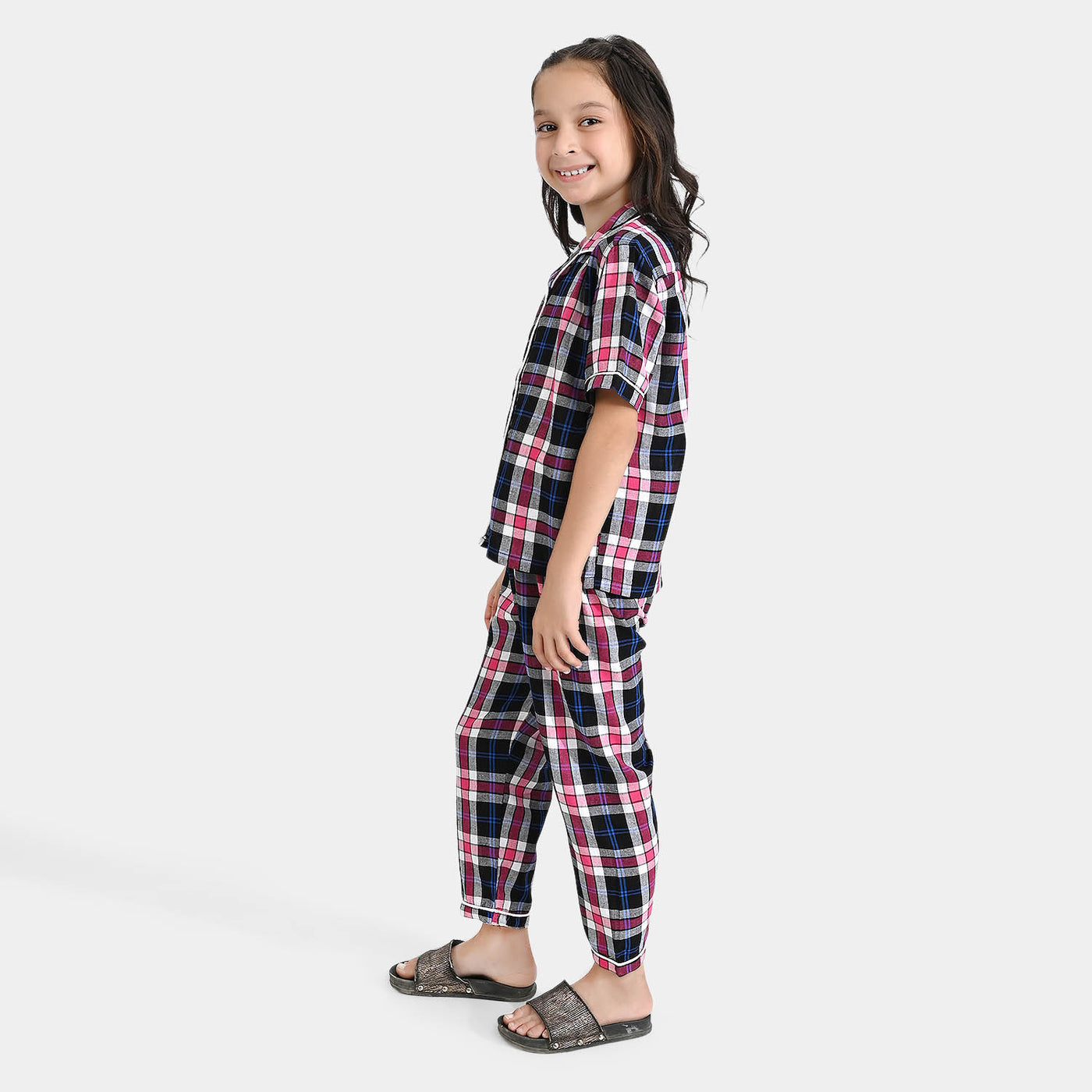 Girls Woven Night Suit Black Check