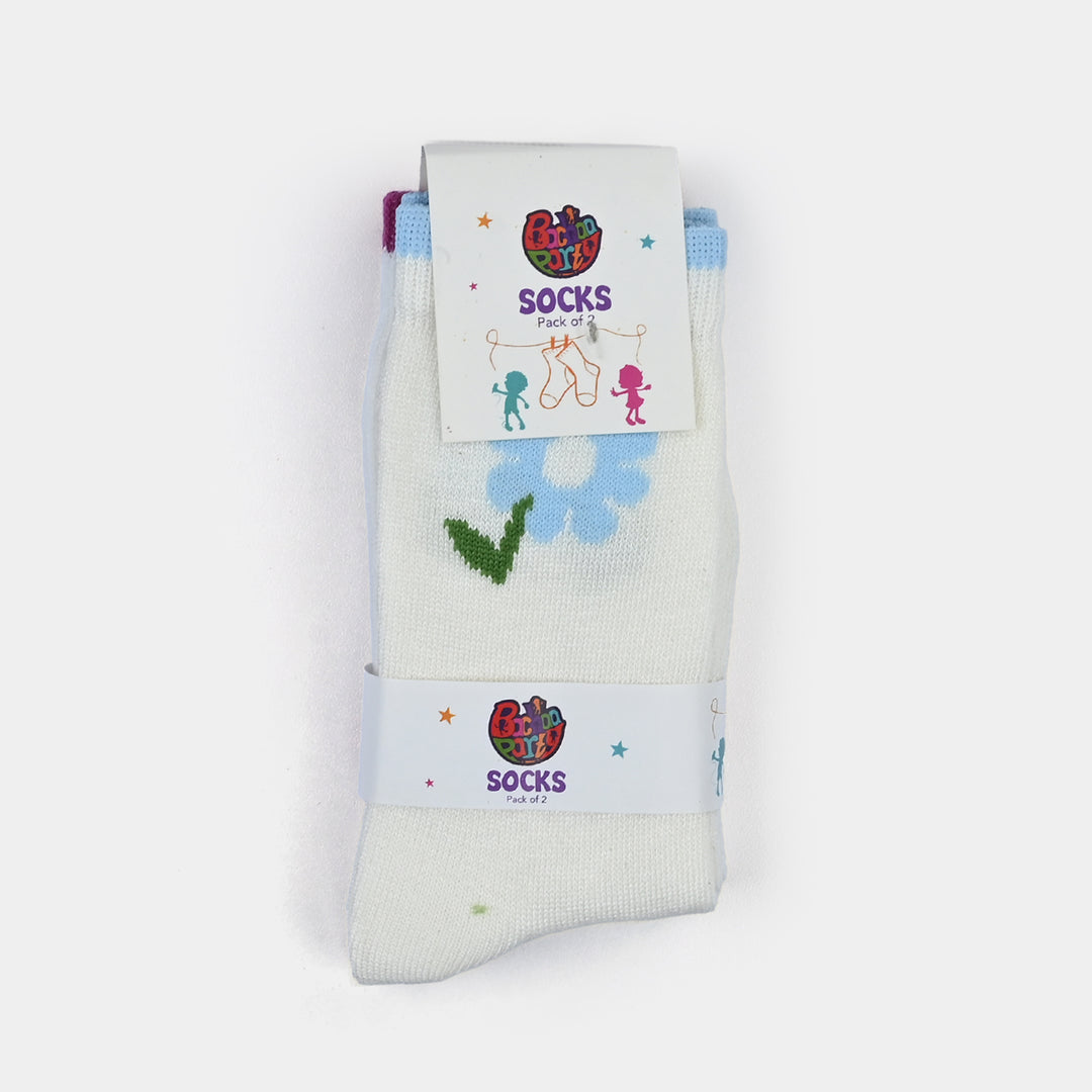 Girls Cotton Socks Pack of 2 Flowers - Off White