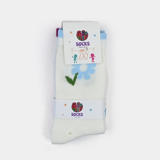 Girls Cotton Socks Pack of 2 Flowers - Off White