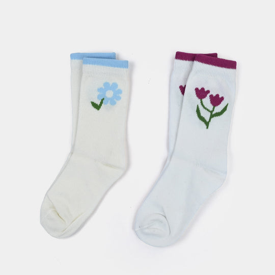 Girls Cotton Socks Pack of 2 Flowers - Off White