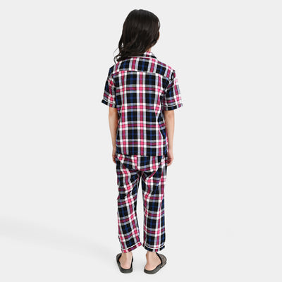 Girls Woven Night Suit Black Check