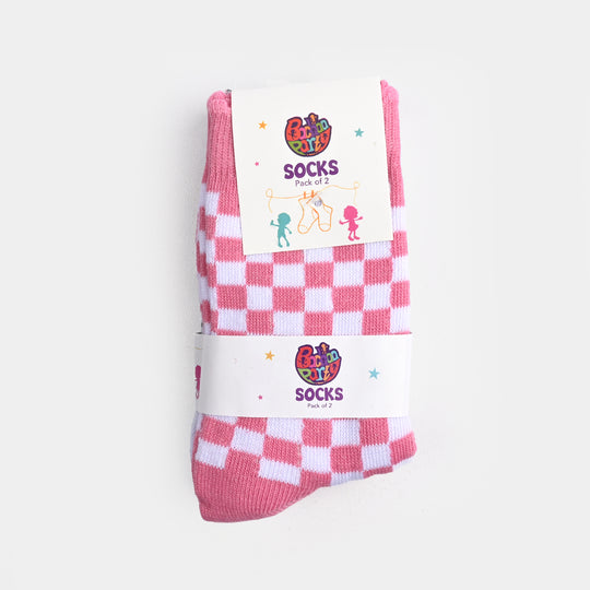 Girls Socks Pack Of 2 Check-Pink.Purple