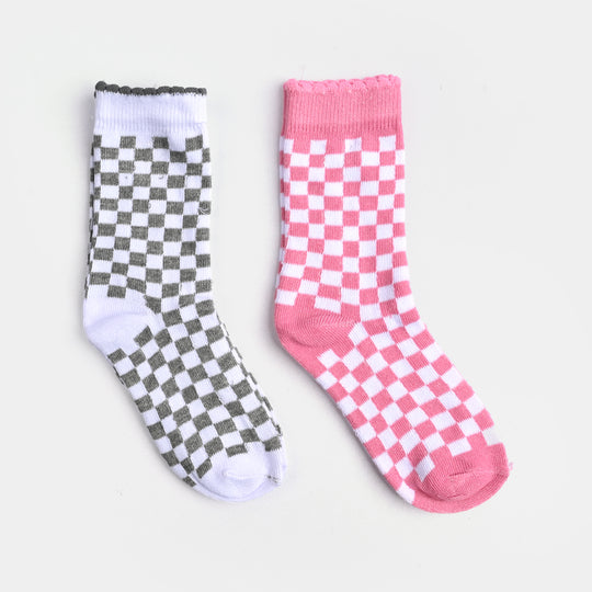 Girls Socks Pack Of 2 Check-Pink.Purple