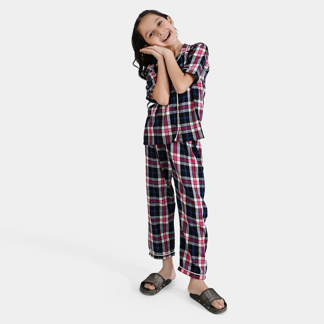 Girls Woven Night Suit Black Check