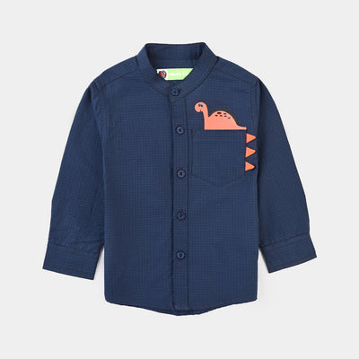 Infant Boys Oxford Basic Casual Shirt (Dino in my PKT)-NAVY