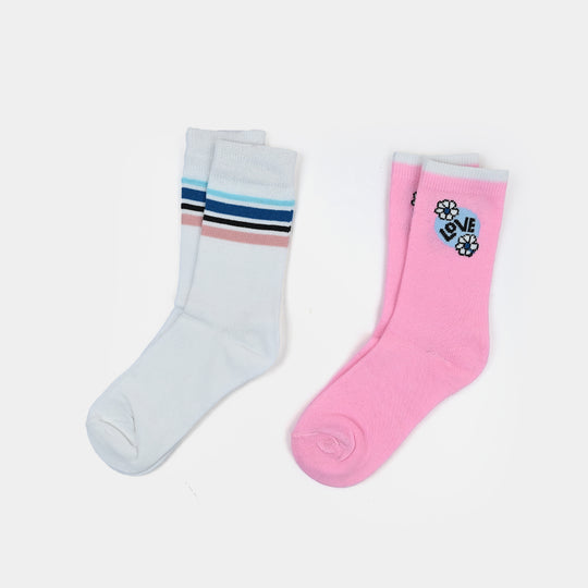 Girls Cotton Socks Pack of 2 Love – Pink/Off White