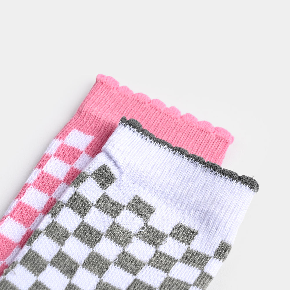 Girls Socks Pack Of 2 Check-Pink.Purple