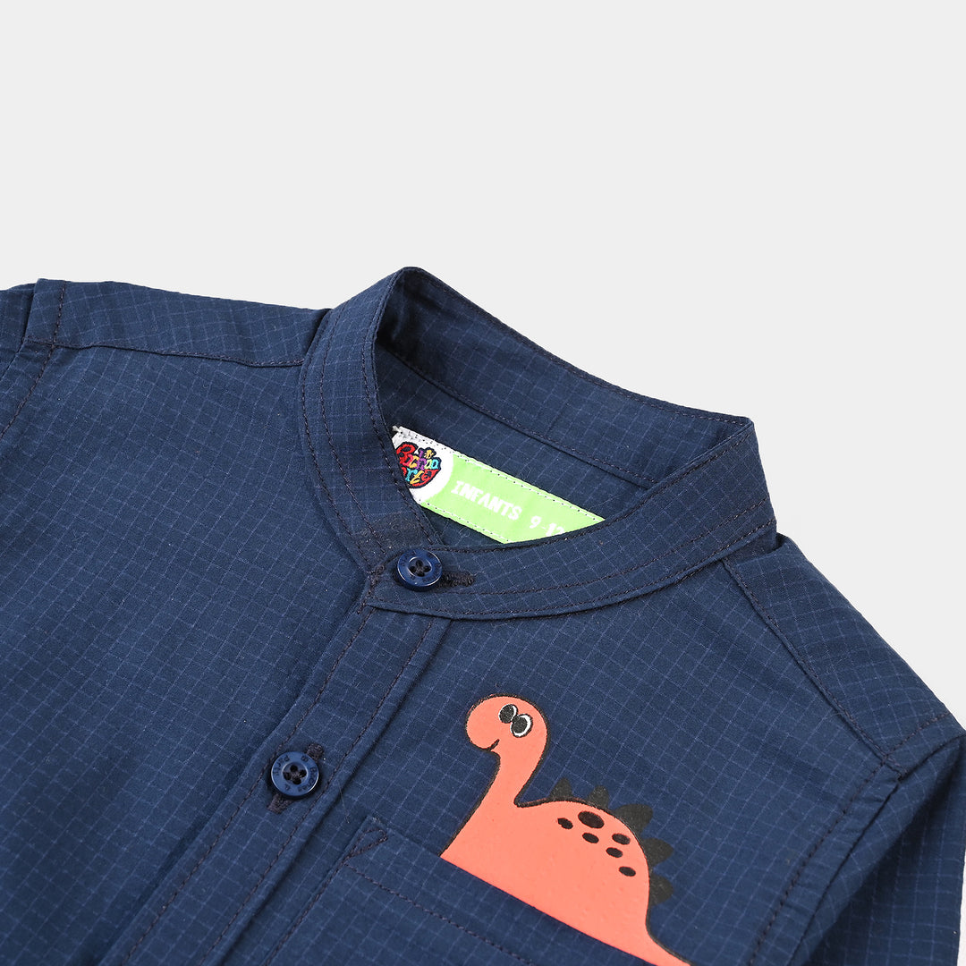 Infant Boys Oxford Basic Casual Shirt (Dino in my PKT)-NAVY