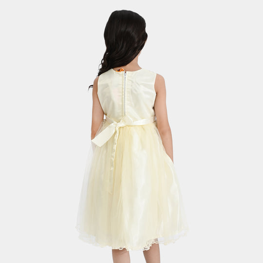 Girls Poly Satin Fancy Frock Little Shine-Cream