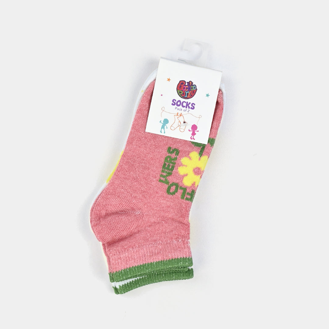 Girls Cotton Socks Pack of 2 Flowers - Pink/White