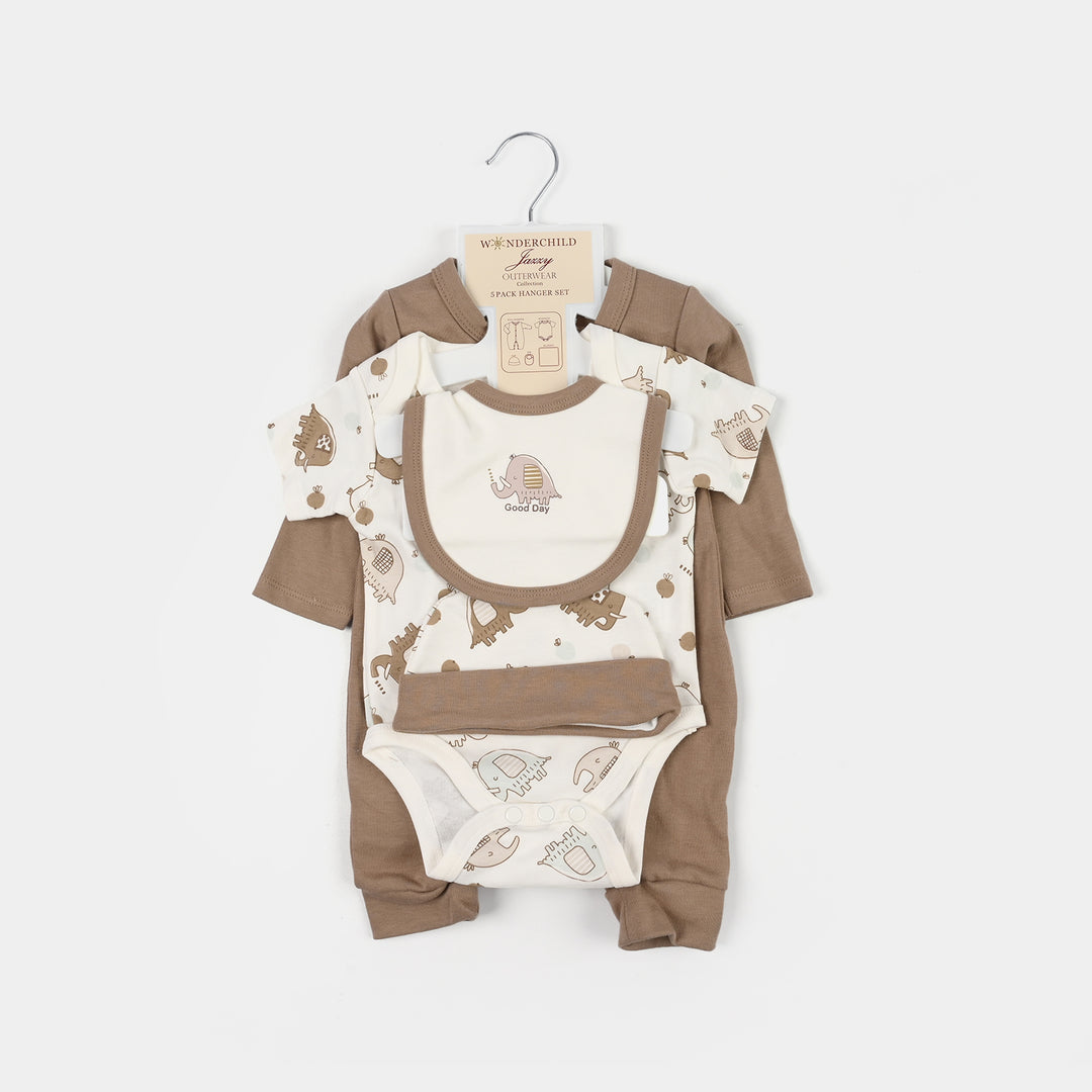 Infant Boys Jersey/Terry 5Pc Gift Set 287-020-BROWN