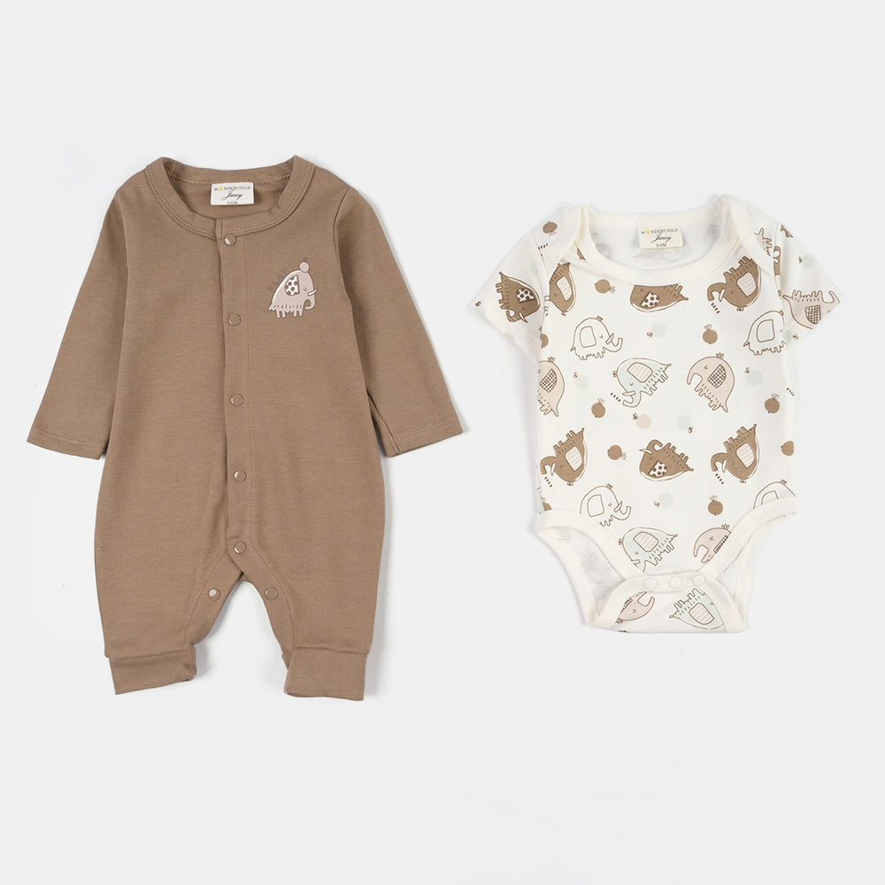 Infant Boys Jersey/Terry 5Pc Gift Set 287-020-BROWN