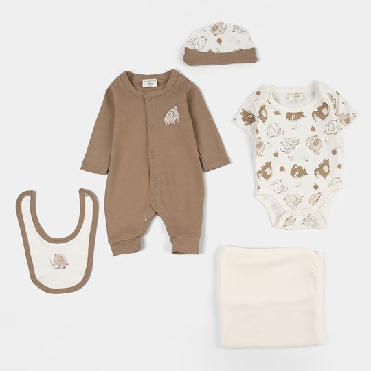 Infant Boys Jersey/Terry 5Pc Gift Set 287-020-BROWN