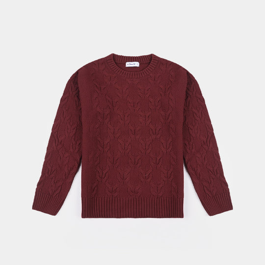 Teens Girls Acrylic Sweater-MAROON