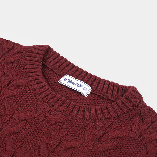 Teens Girls Acrylic Sweater-MAROON