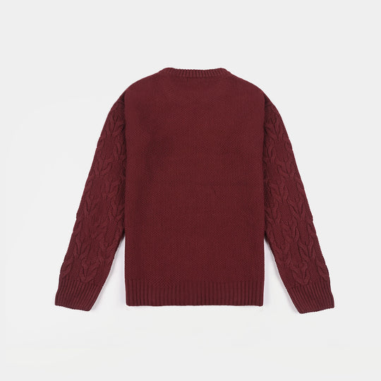 Teens Girls Acrylic Sweater-MAROON