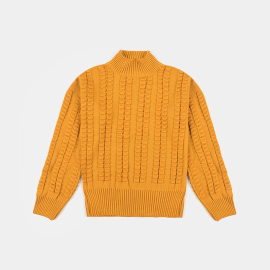 Teens Girls Acrylic Mock Neck Sweater-Mustard