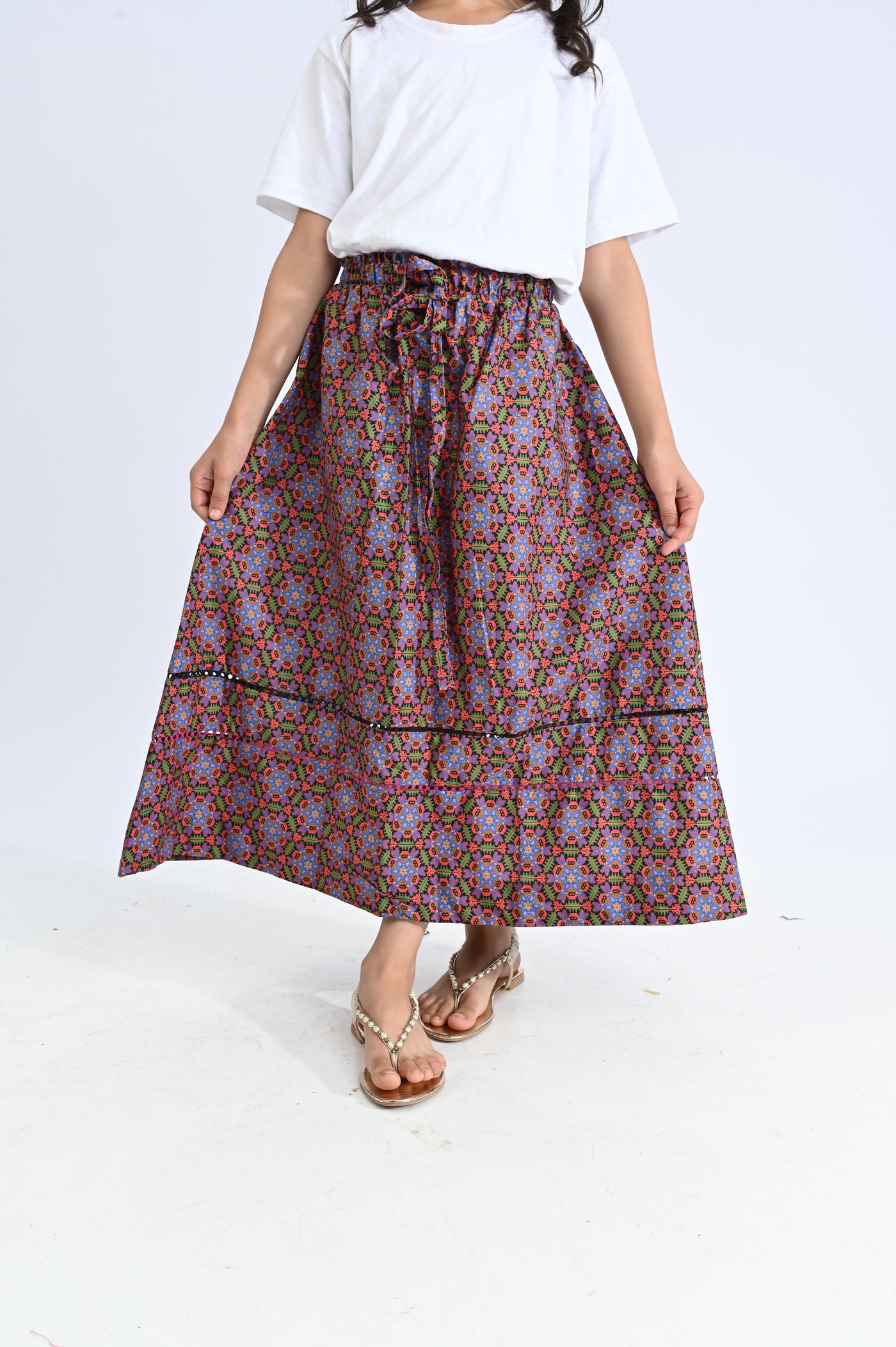 Girls Cotton Poplin Long Skirt Shrimp-Multi