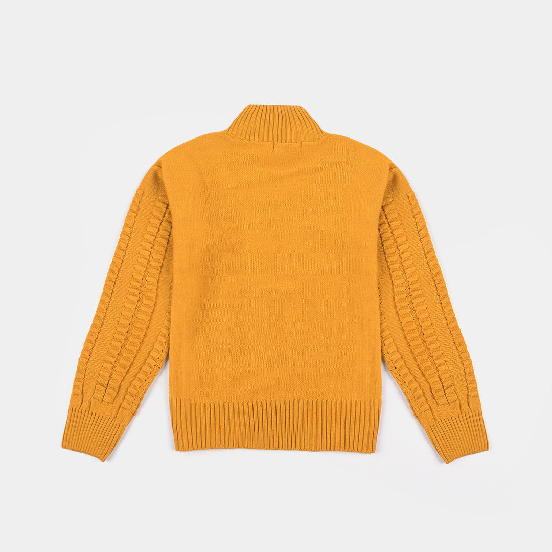 Teens Girls Acrylic Mock Neck Sweater-Mustard