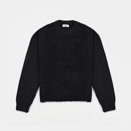 Teens Girls Acrylic Cropped Sweater-BLACK