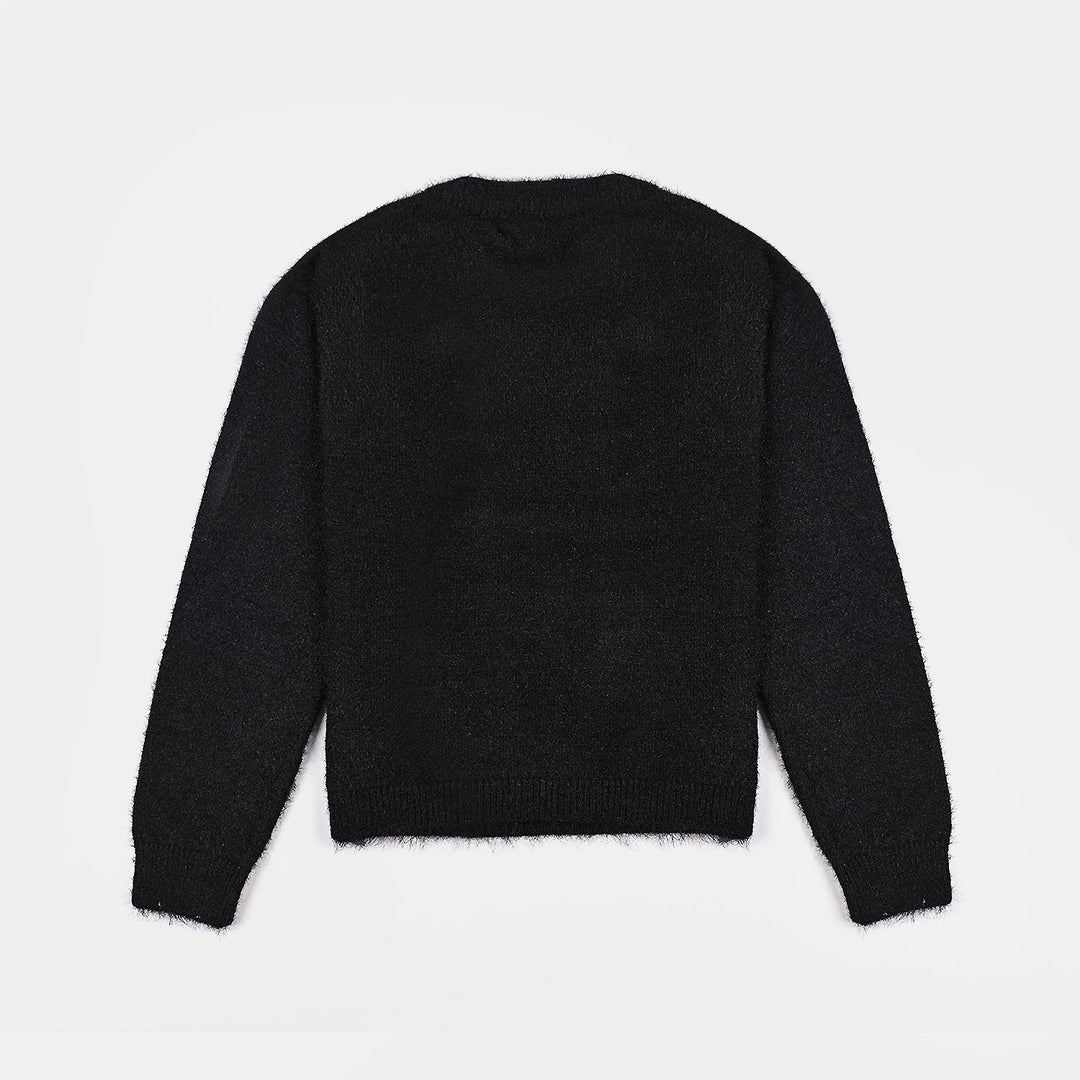 Teens Girls Acrylic Cropped Sweater-BLACK