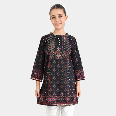 Girls Cotton Poplin Printed Kurti Sindhi Art-BLACK