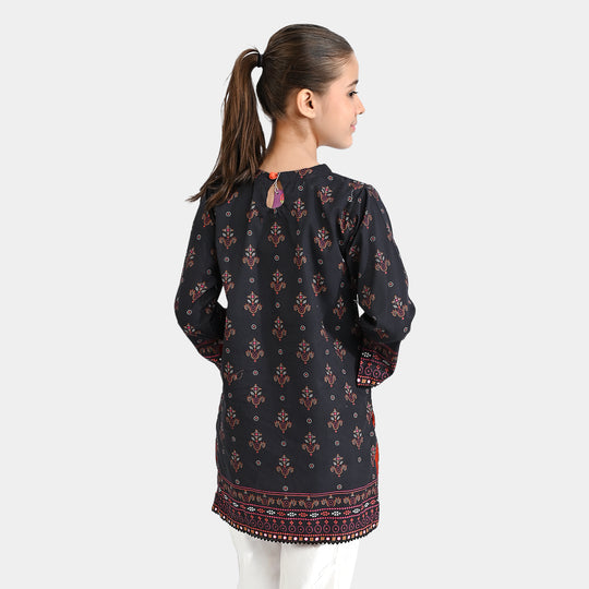 Girls Cotton Poplin Printed Kurti Sindhi Art-BLACK