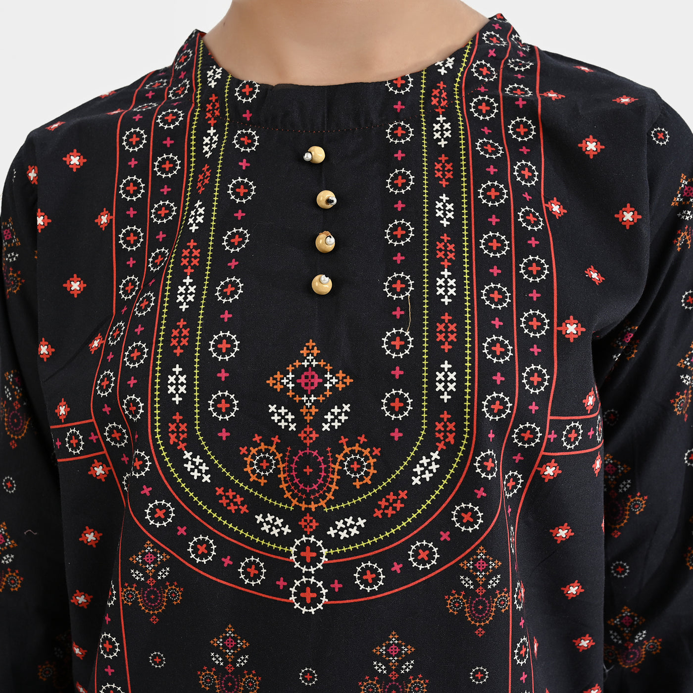 Girls Cotton Poplin Printed Kurti Sindhi Art-BLACK