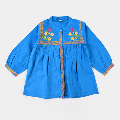 Girls Embroidered Top Bouquet - Blue