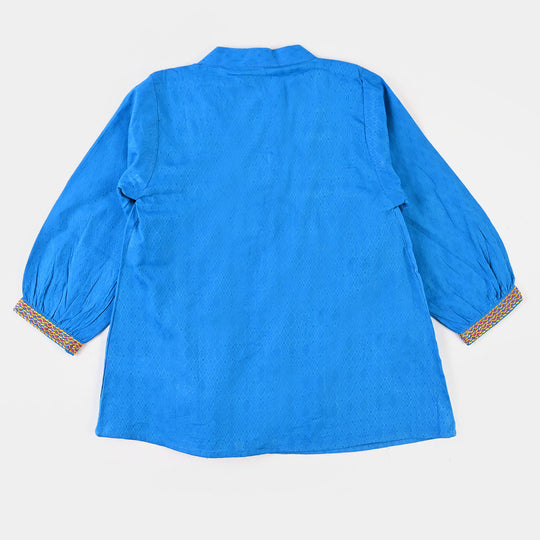 Girls Embroidered Top Bouquet - Blue