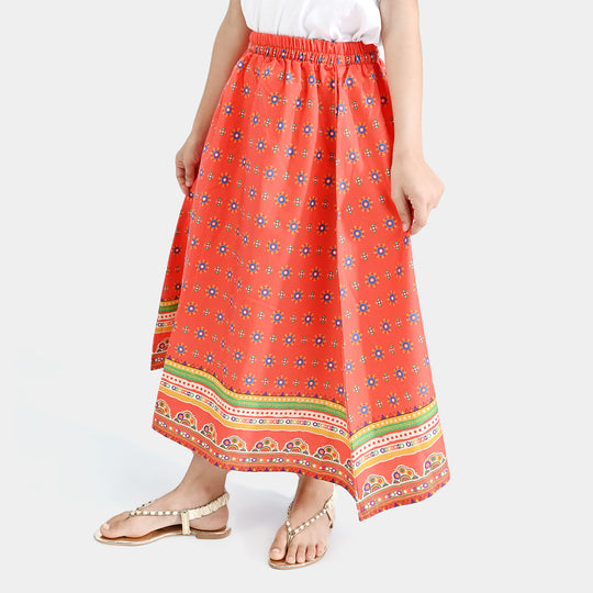 Girls Cotton Poplin Long Skirt Orangeade-ORANGE