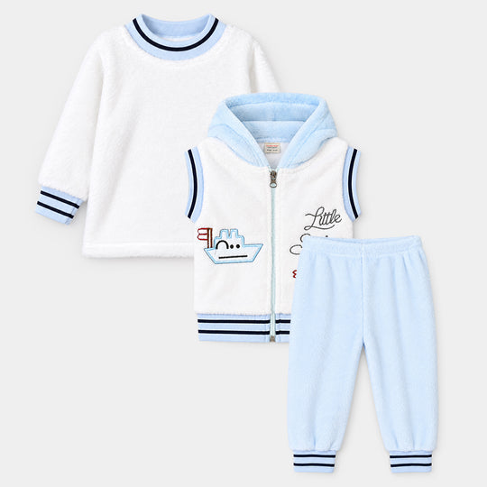 Infant Boys Faux Fur Knitted Suit SH154-3P-White.Blue