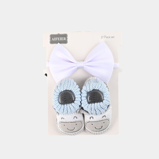 Woolen Baby Socks/Shoes With Bow | 0-6M