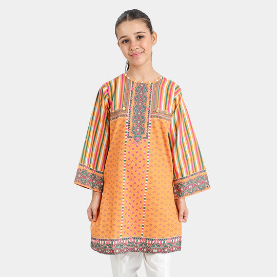 Girls Cotton Poplin Printed Kurti Magi Gold-Multi