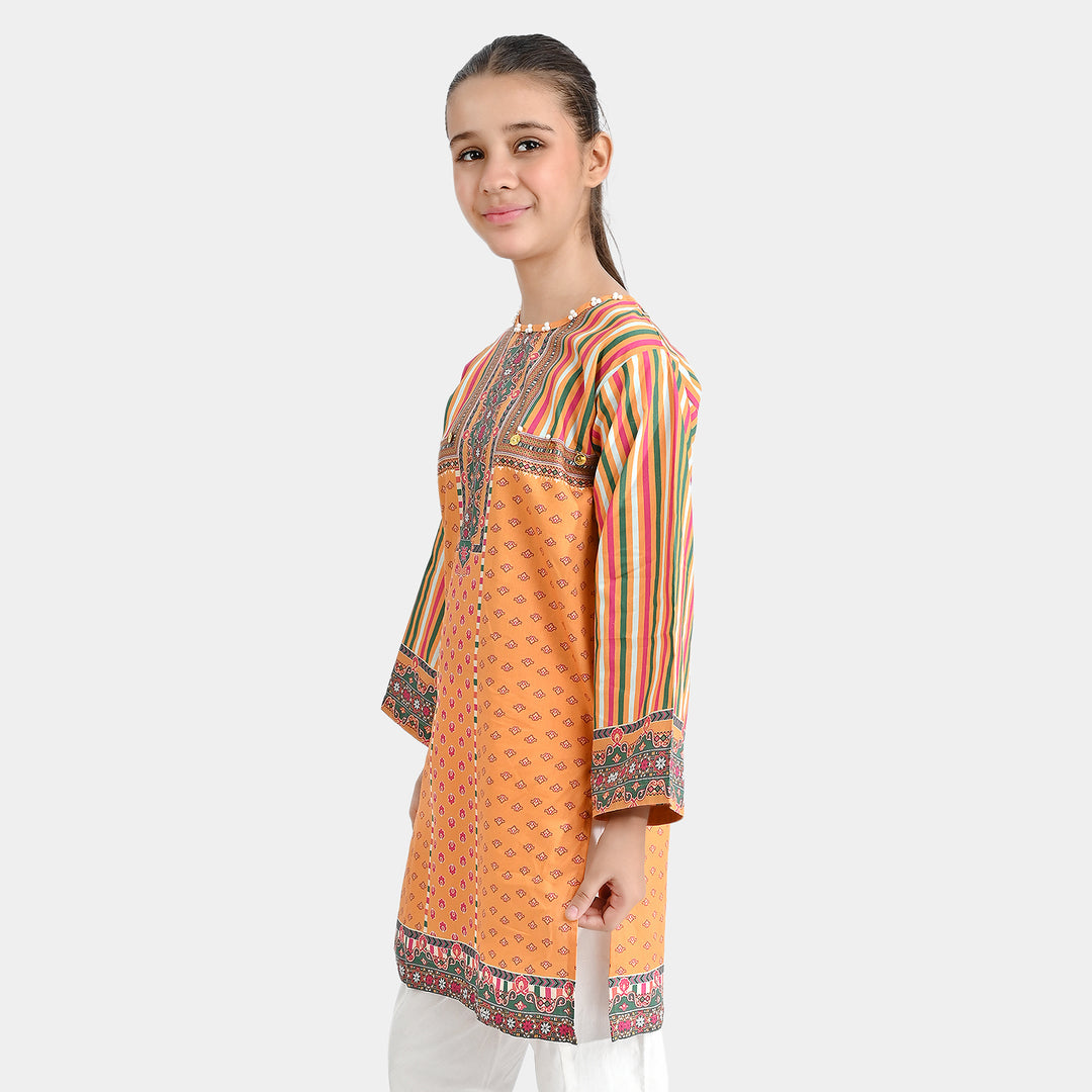 Girls Cotton Poplin Printed Kurti Magi Gold-Multi