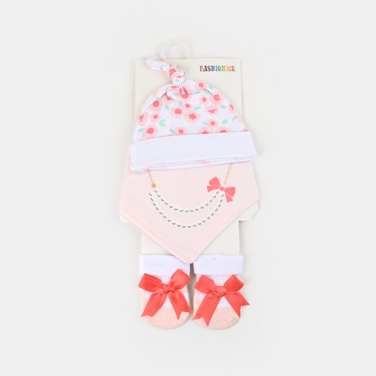 Baby Cap, Bib & Sock 6-9M 3 Pcs Set