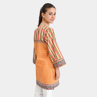 Girls Cotton Poplin Printed Kurti Magi Gold-Multi