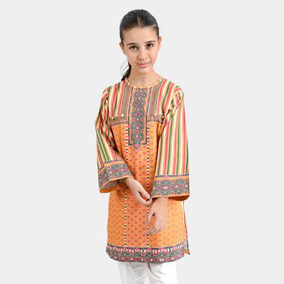 Girls Cotton Poplin Printed Kurti Magi Gold-Multi