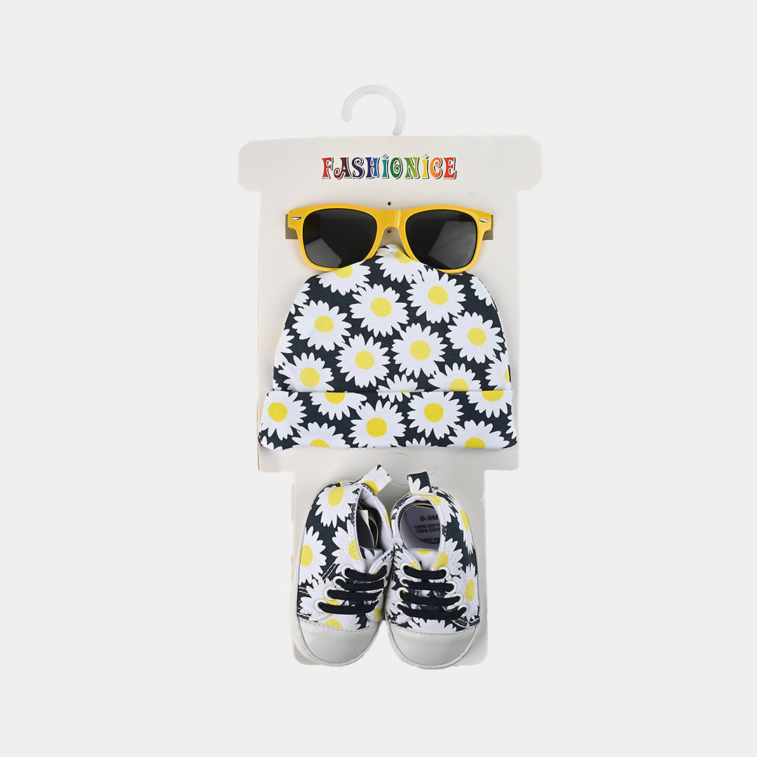 Baby Cap W/Booties &Glasses 6M+ Set