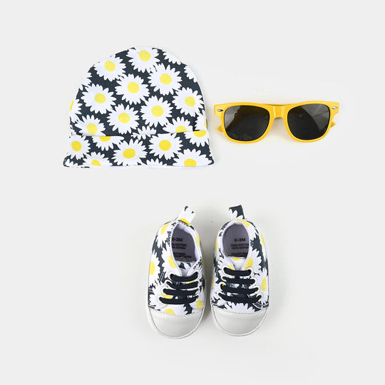 Baby Cap W/Booties &Glasses 6M+ Set