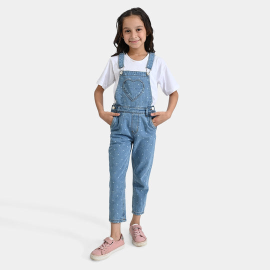 Girls Denim rigid Dangri Heart Shape-LT.Blue